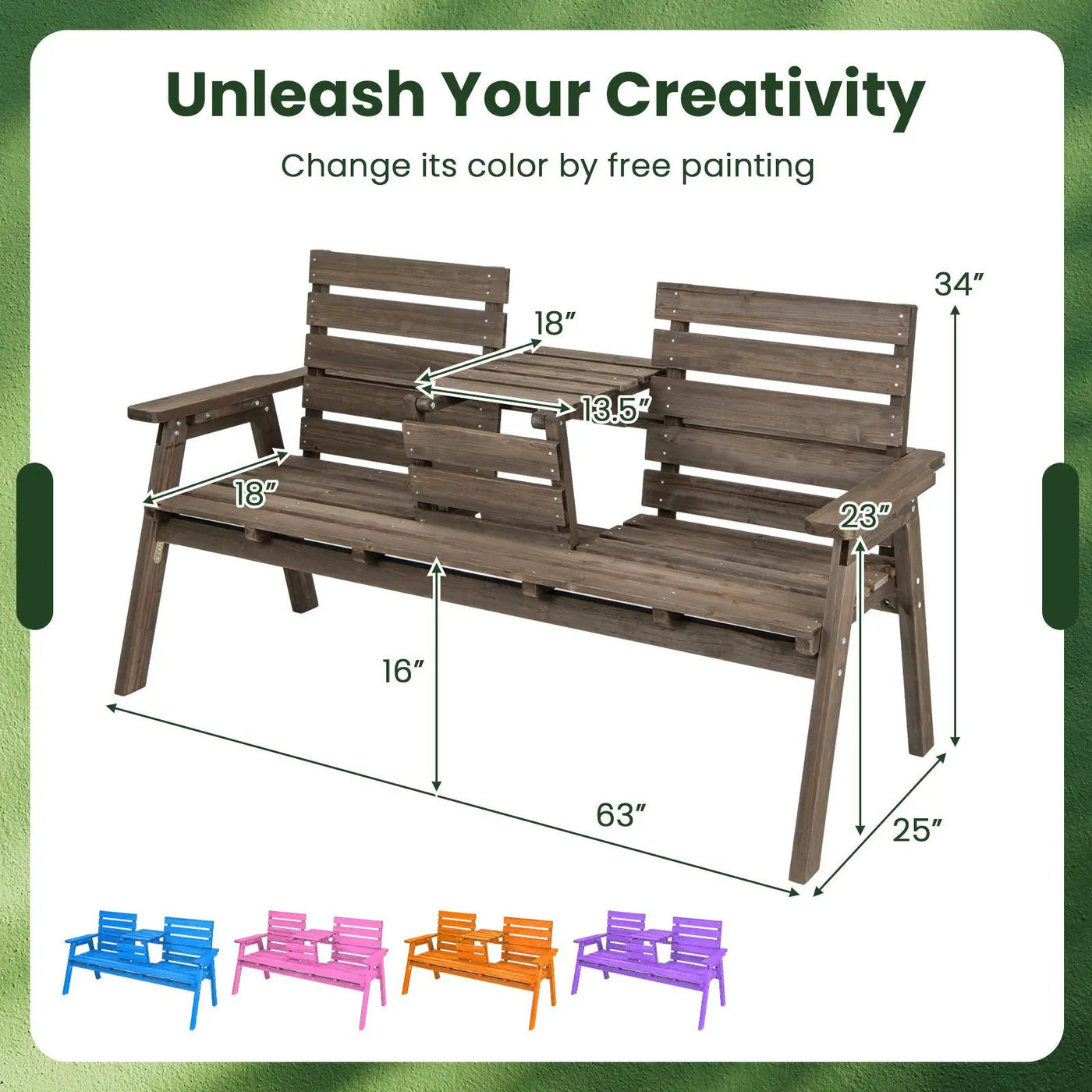 Outdoor Fir Wood Bench with Foldable Middle Table by DirectDeals