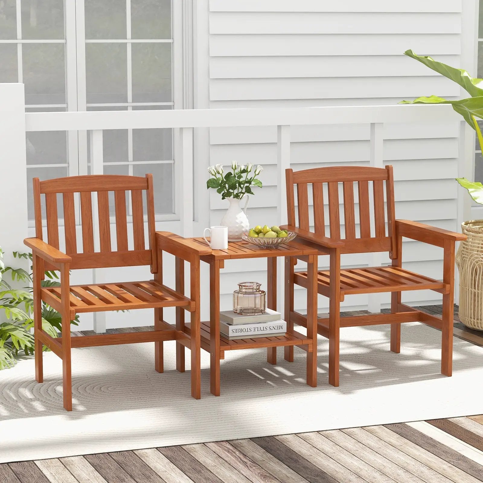 3 Piece Patio Bistro Table and Chairs Set with Umbrella Hole by DirectDeals