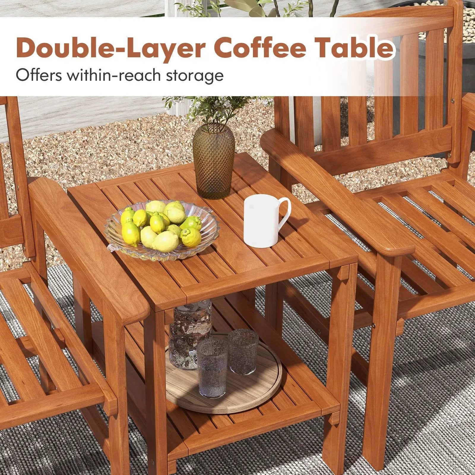 3 Piece Patio Bistro Table and Chairs Set with Umbrella Hole by DirectDeals