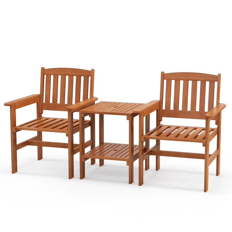 3 Piece Patio Bistro Table and Chairs Set with Umbrella Hole by DirectDeals