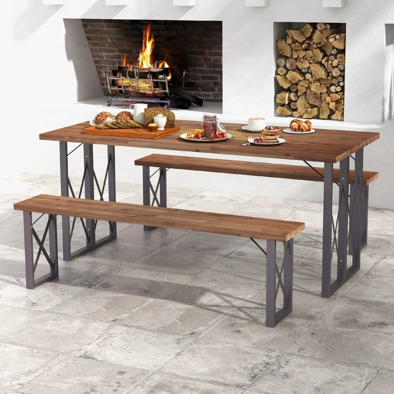 Outdoor Picnic Bench Set Solid Acacia Wood Patio Rectangular Benches by DirectDeals