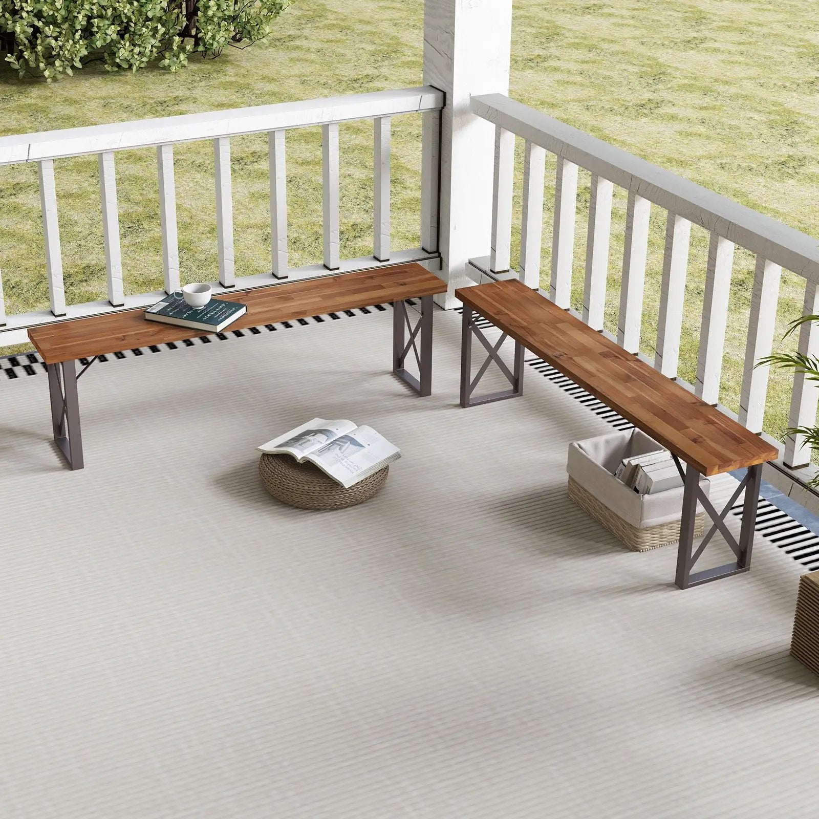 Outdoor Picnic Bench Set Solid Acacia Wood Patio Rectangular Benches by DirectDeals