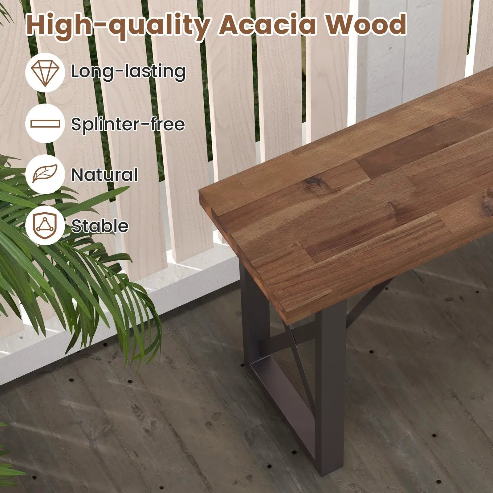 Outdoor Picnic Bench Set Solid Acacia Wood Patio Rectangular Benches by DirectDeals