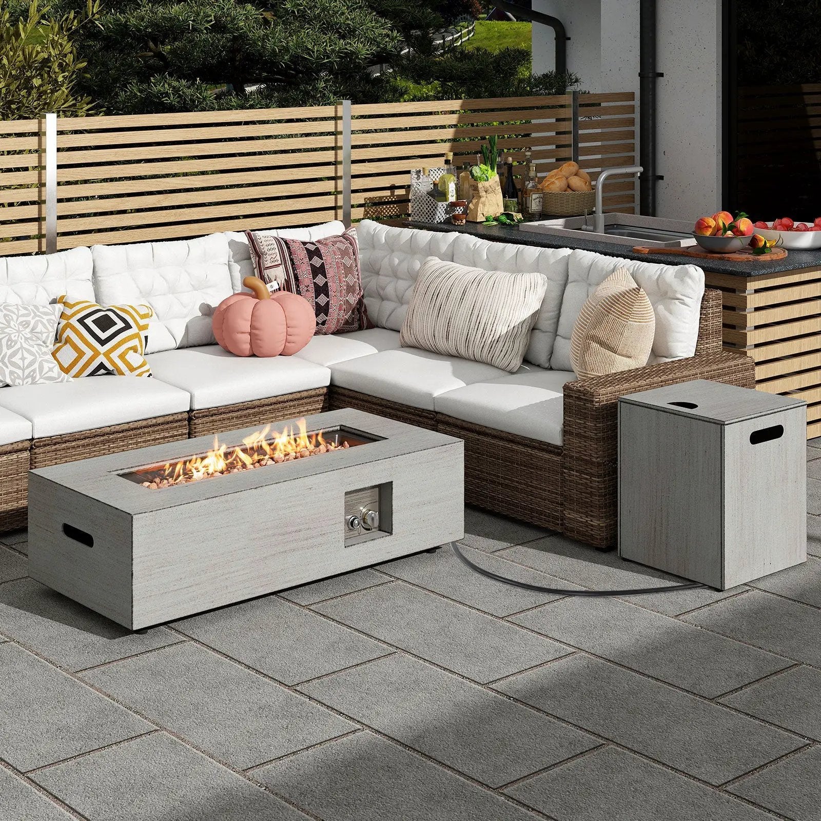 42 Inch 50 000 BTU Outdoor Rectangular Fire Table with Tank Holder by DirectDeals