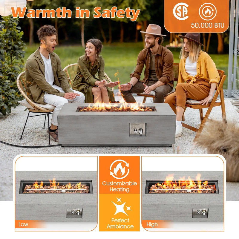 42 Inch 50 000 BTU Outdoor Rectangular Fire Table with Tank Holder by DirectDeals