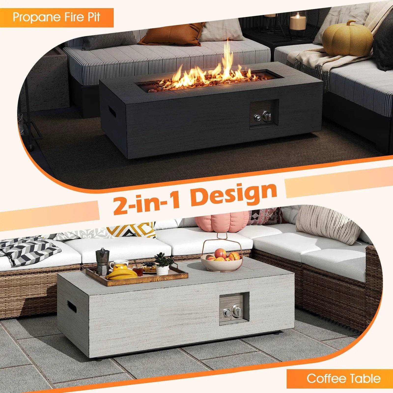 42 Inch 50 000 BTU Outdoor Rectangular Fire Table with Tank Holder by DirectDeals