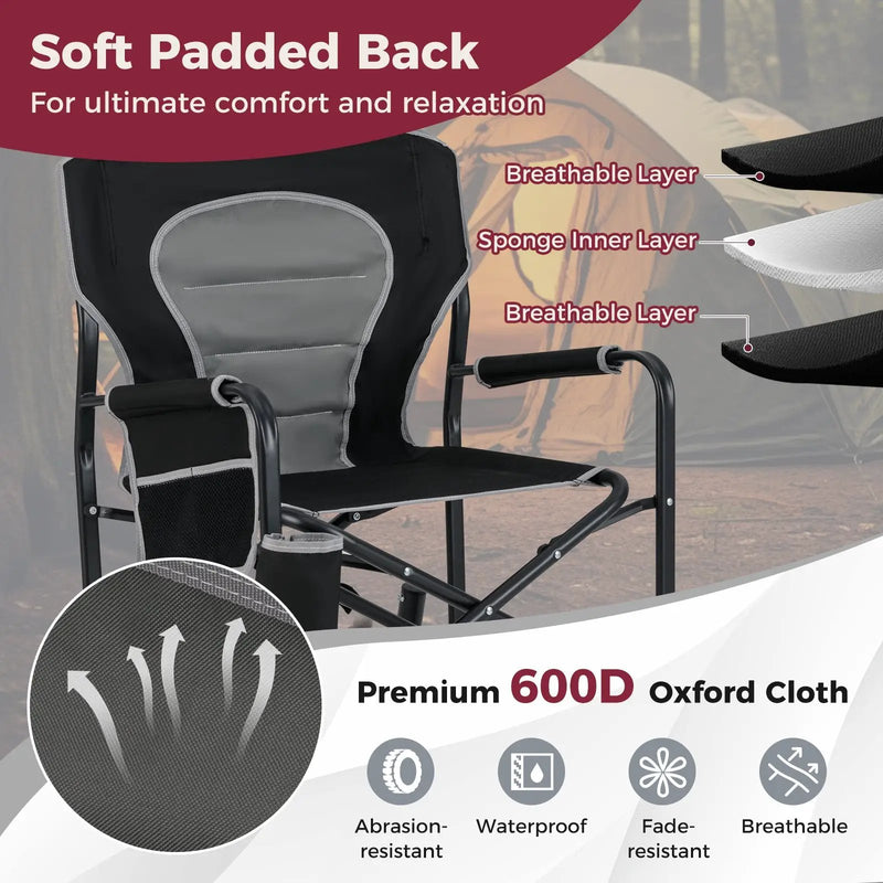 Outdoor Rocker Camping Chair with Dual Springs and Padded Back by DirectDeals