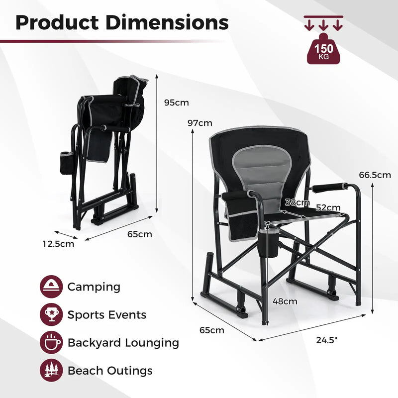 Outdoor Rocker Camping Chair with Dual Springs and Padded Back by DirectDeals
