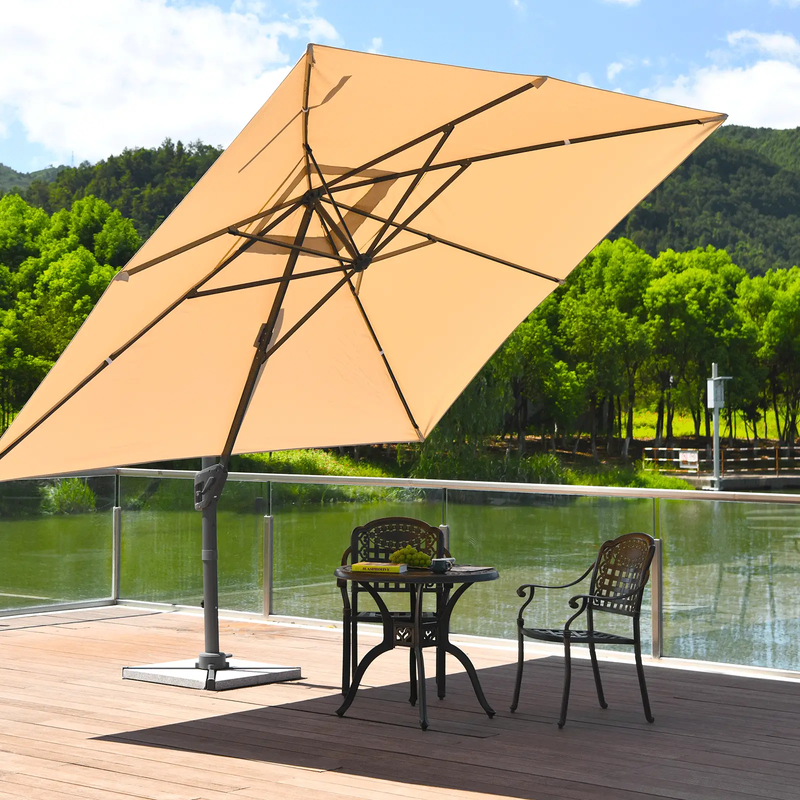 10 x 13 Feet Rectangular Cantilever Umbrella with 360¬∞ Rotation Function-Brown by DirectDeals