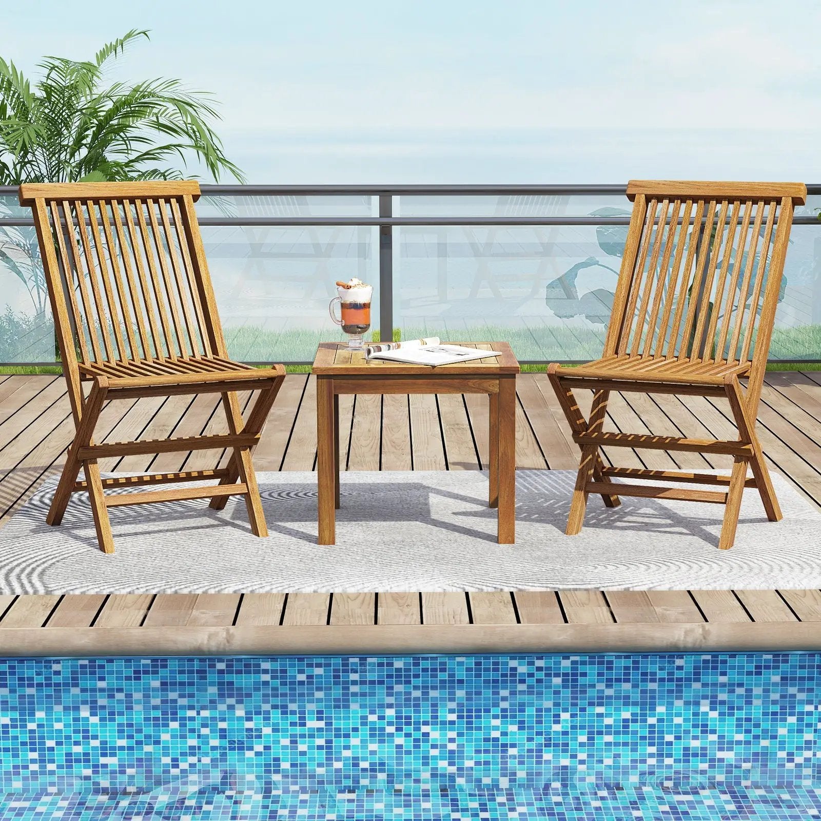 Outdoor Side Table Teak Wood End Table Square Patio Snack Coffee Table by DirectDeals