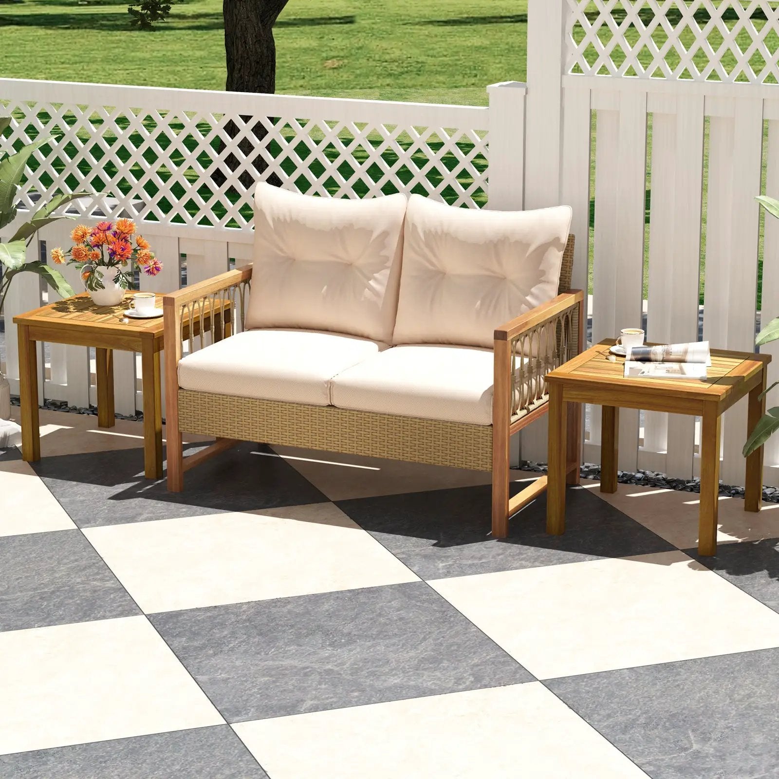 Outdoor Side Table Teak Wood End Table Square Patio Snack Coffee Table by DirectDeals