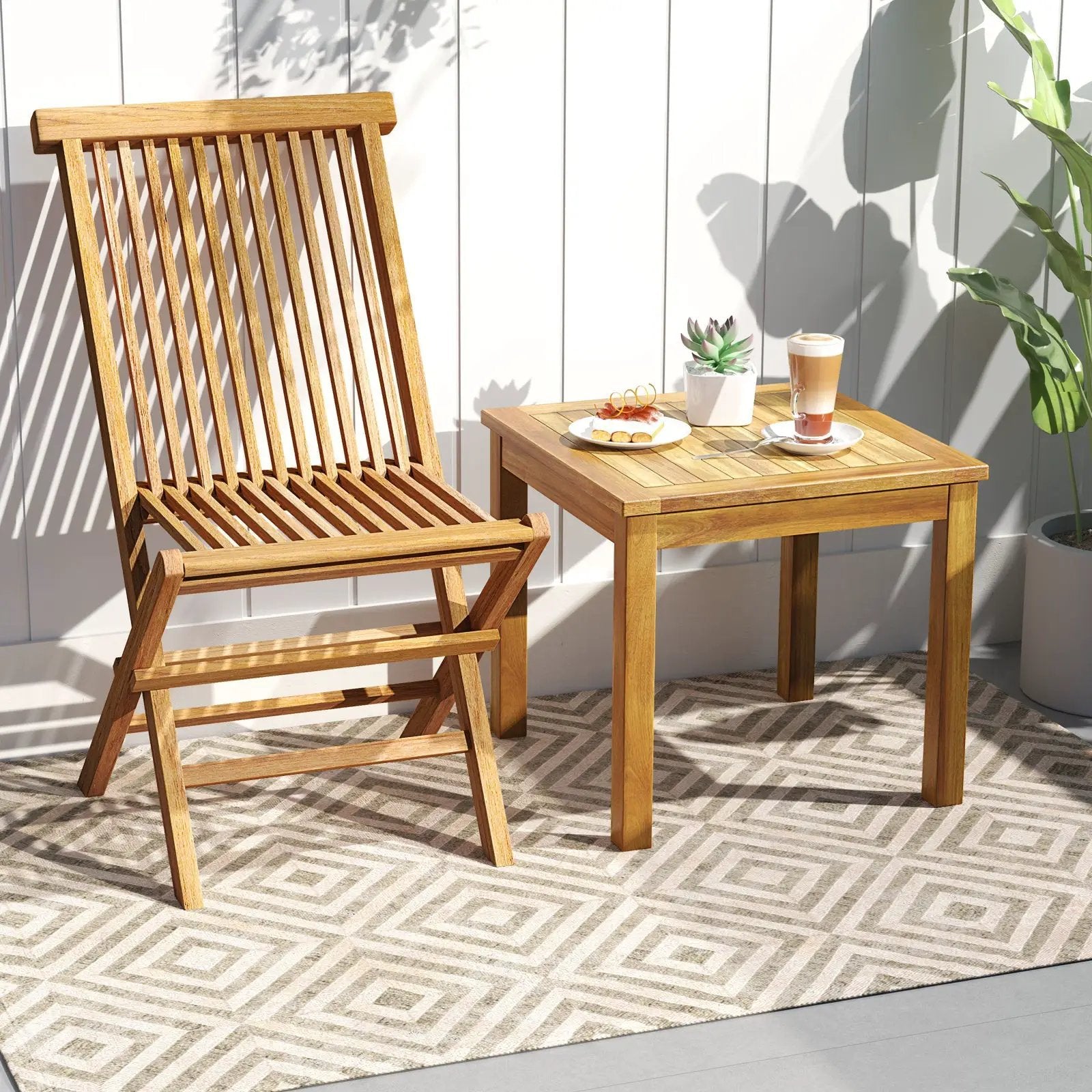 Outdoor Side Table Teak Wood End Table Square Patio Snack Coffee Table by DirectDeals