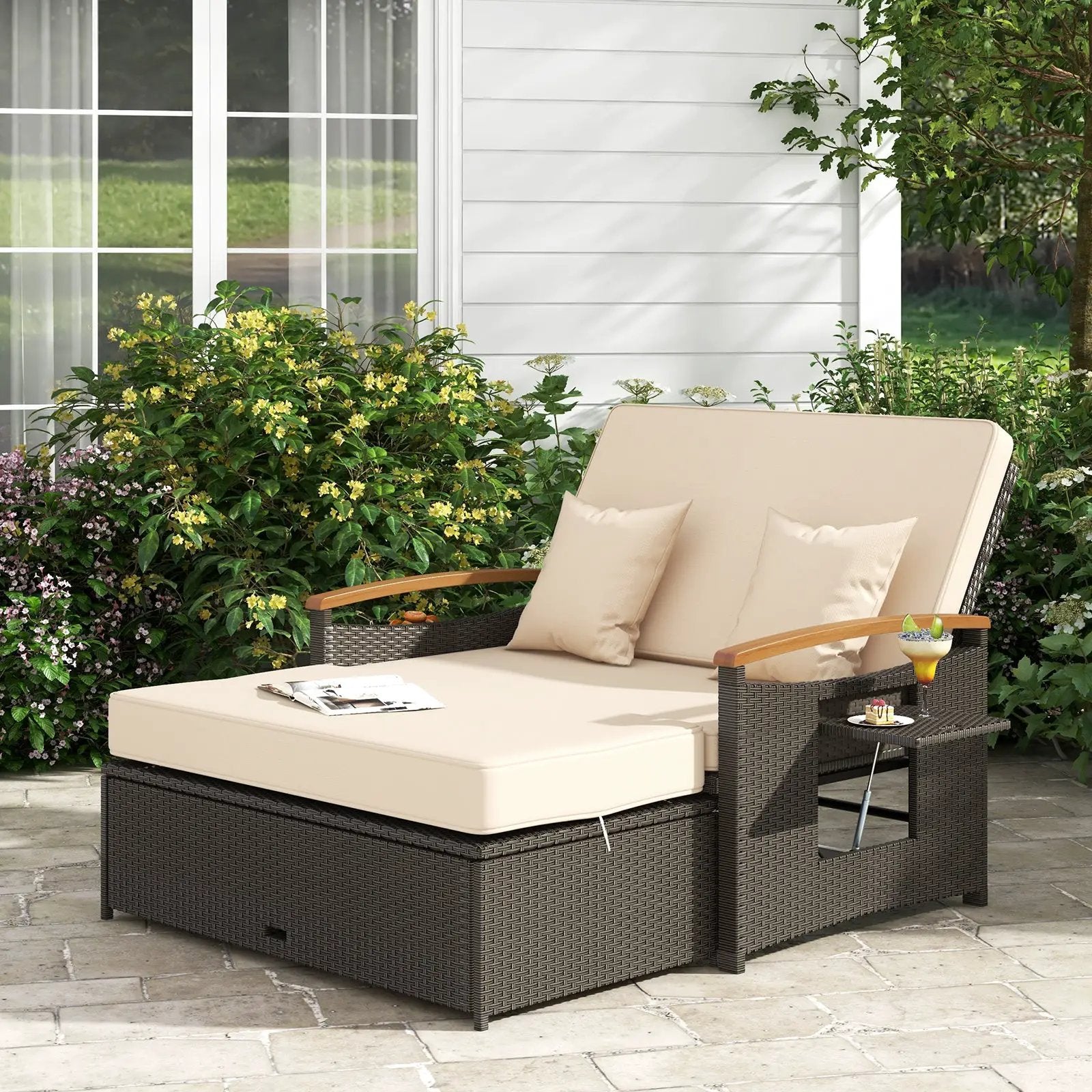 Outdoor Wicker Daybed with Folding Panels and Storage Ottoman by DirectDeals