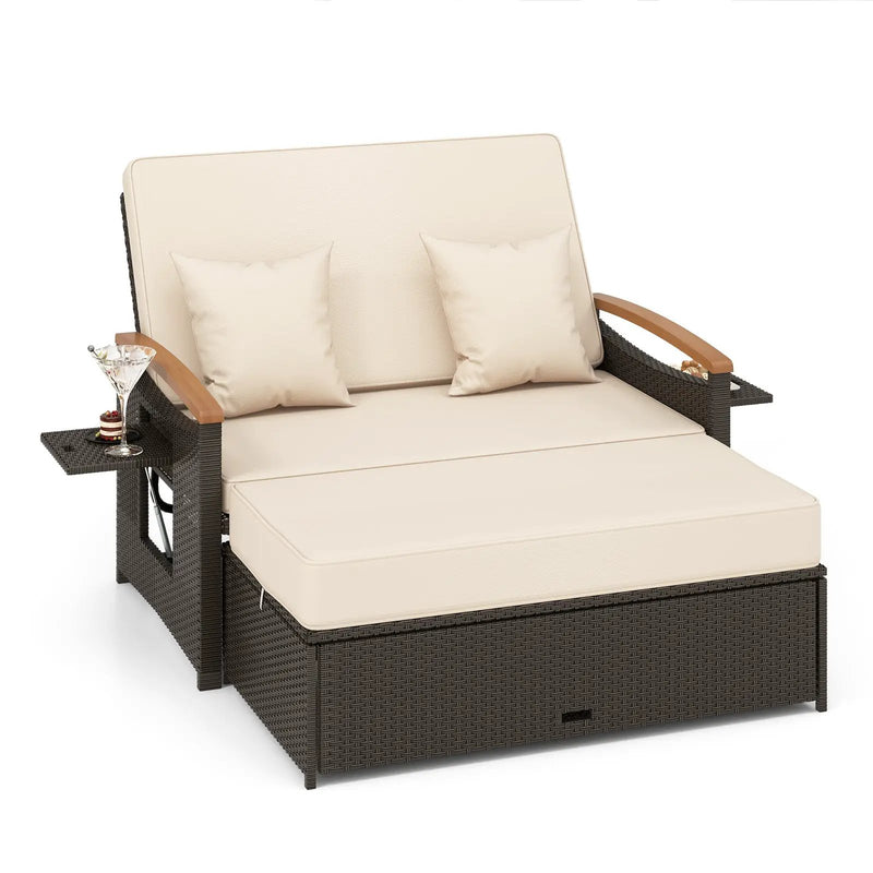 Outdoor Wicker Daybed with Folding Panels and Storage Ottoman by DirectDeals