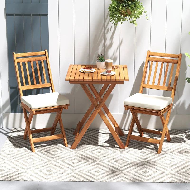 Outdoor Wood Bistro Set with Soft Seat Cushions and Table-White by DirectDeals