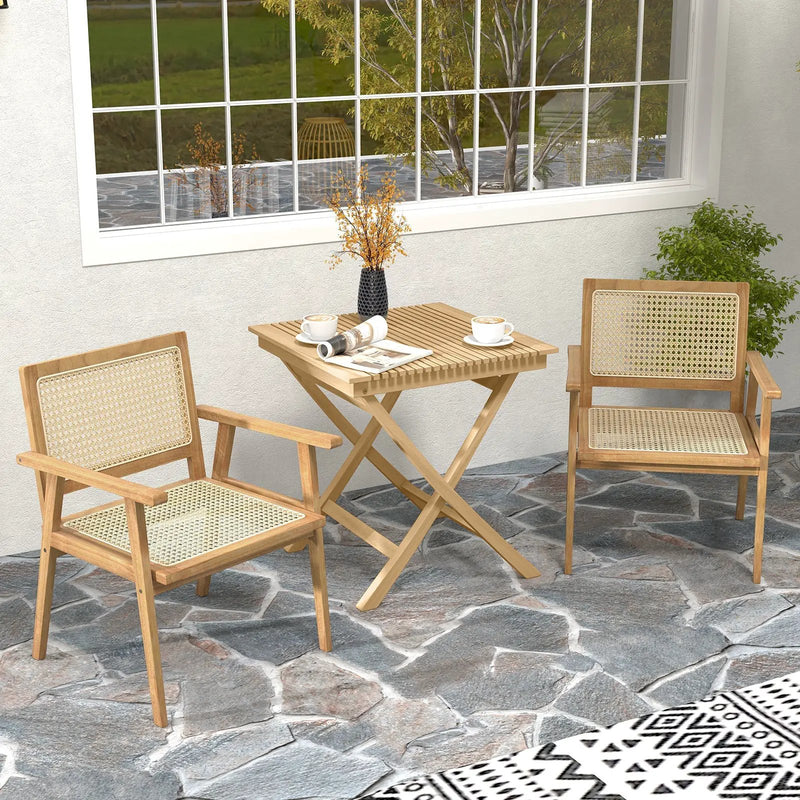 Indonesia Teak Wood Chair with Natural Rattan Seat and Curved Backrest for Backyard Porch Balcony by DirectDeals