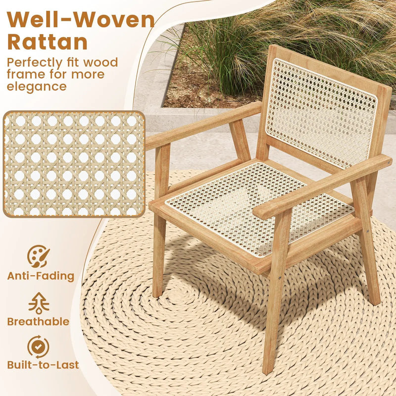 Indonesia Teak Wood Chair with Natural Rattan Seat and Curved Backrest for Backyard Porch Balcony by DirectDeals