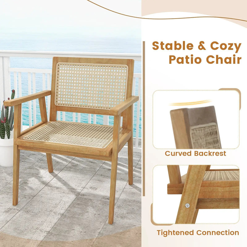 Indonesia Teak Wood Chair with Natural Rattan Seat and Curved Backrest for Backyard Porch Balcony by DirectDeals