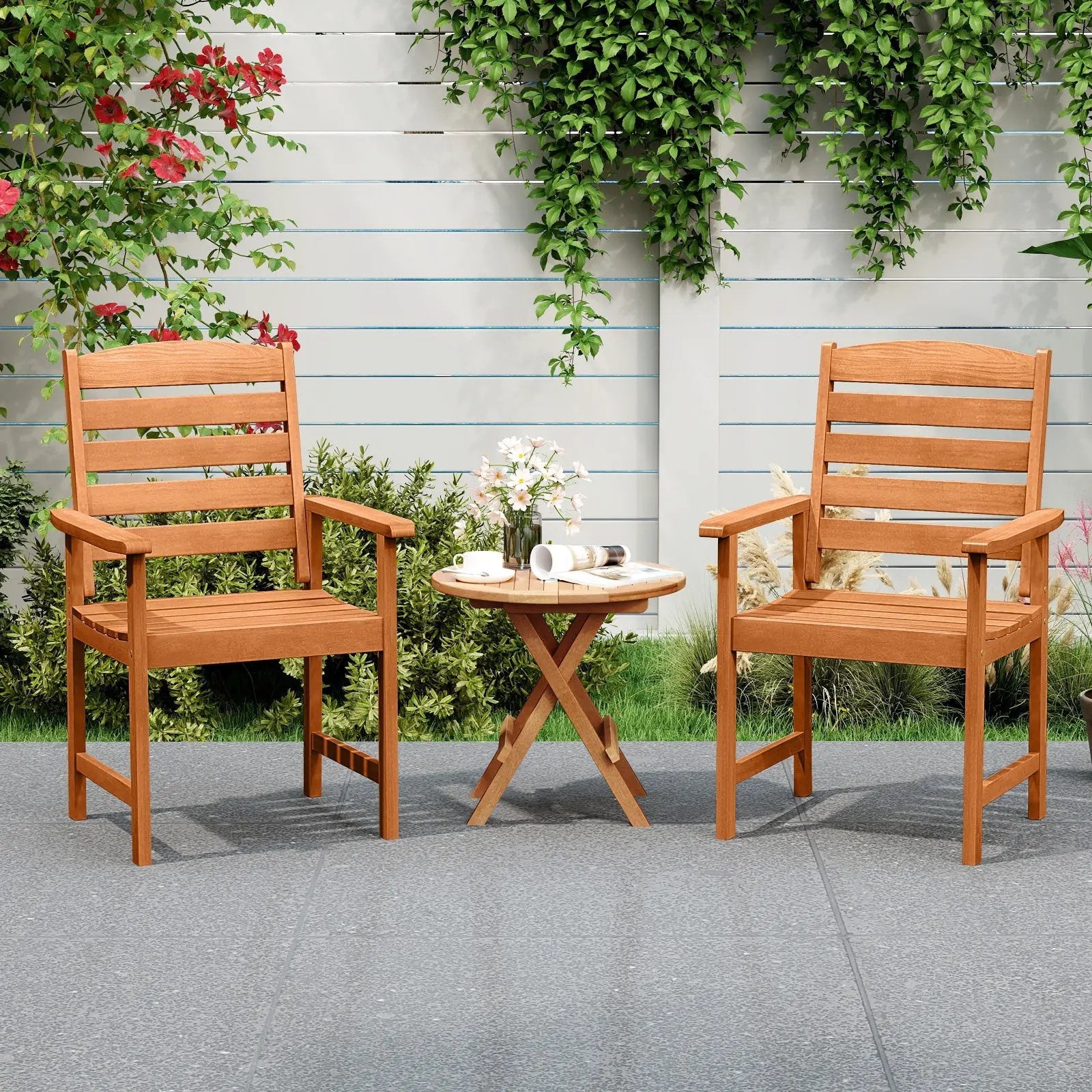 Outdoor Wooden Dining Chairs with Inclined Backrests and Slatted Seats by DirectDeals