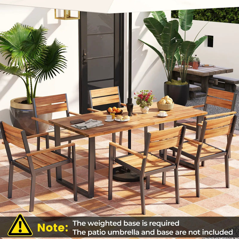 Outside Patio Dining Chair set of 6 with Acacia Armrest for Backyard Garden by DirectDeals