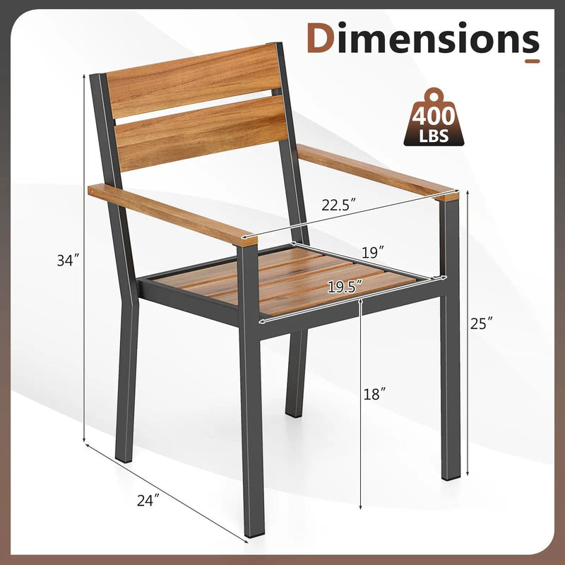 Outside Patio Dining Chair set of 6 with Acacia Armrest for Backyard Garden by DirectDeals