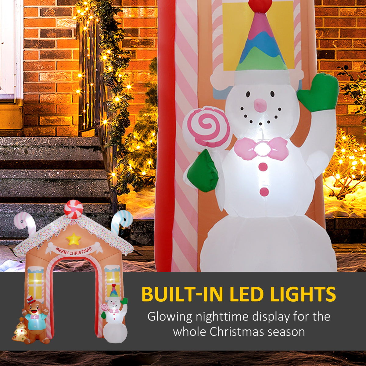 Outsunny 10FT Christmas Inflatable Gingerbread House Archway, Giant Christmas Inflatables, Huge Blow Up Christmas Decorations with LED Lights for Indoor, Outdoor, Yard, Party, photo 5 of 9