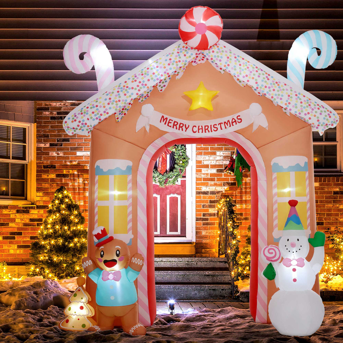 Outsunny 10FT Christmas Inflatable Gingerbread House Archway, Giant Christmas Inflatables, Huge Blow Up Christmas Decorations with LED Lights for Indoor, Outdoor, Yard, Party, photo 7 of 9