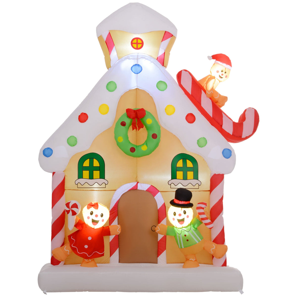 Outsunny 7FT Christmas Inflatable Gingerbread House, Giant Christmas Inflatables, Huge Blow Up Christmas Decorations with Built-in LED Lights for Indoor, Outdoor, Yard, Party