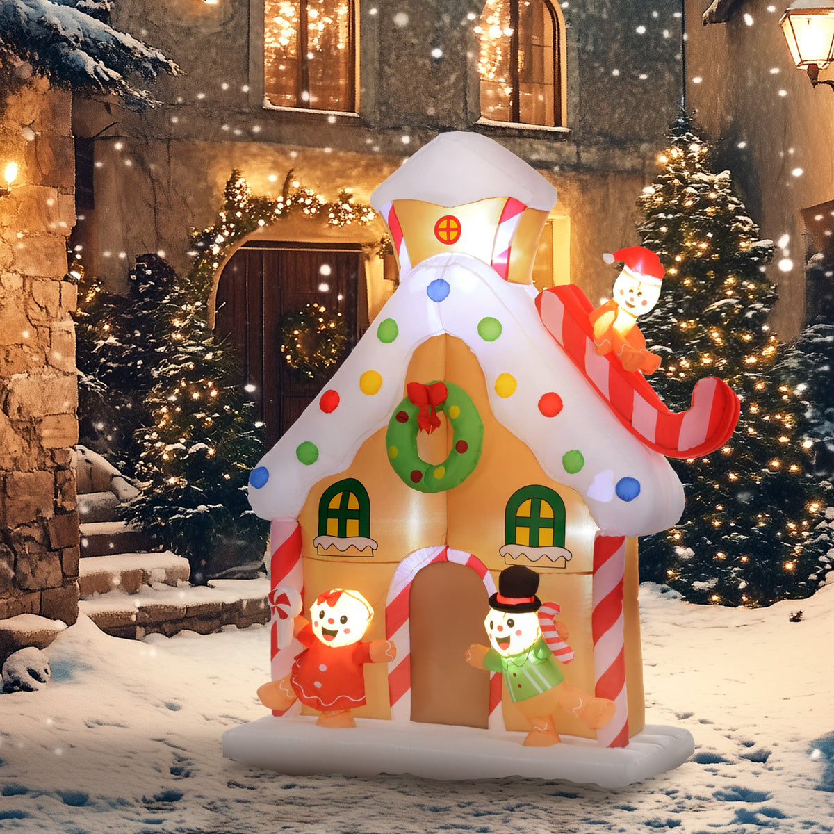 Outsunny 7FT Christmas Inflatable Gingerbread House, Giant Christmas Inflatables, Huge Blow Up Christmas Decorations with Built-in LED Lights for Indoor, Outdoor, Yard, Party, photo 2 of 9