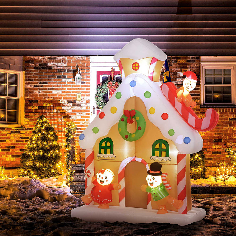 Outsunny 7FT Christmas Inflatable Gingerbread House, Giant Christmas Inflatables, Huge Blow Up Christmas Decorations with Built-in LED Lights for Indoor, Outdoor, Yard, Party, photo 7 of 9