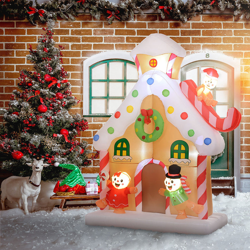 Outsunny 7FT Christmas Inflatable Gingerbread House, Giant Christmas Inflatables, Huge Blow Up Christmas Decorations with Built-in LED Lights for Indoor, Outdoor, Yard, Party, photo 8 of 9