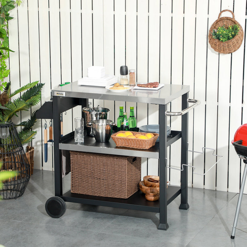 Outsunny Three-Shelf Outdoor Grill Cart with Stainless Steel Tabletop, photo 2 of 9