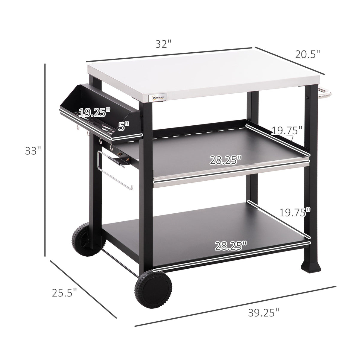 Outsunny Three-Shelf Outdoor Grill Cart with Stainless Steel Tabletop, photo 3 of 9