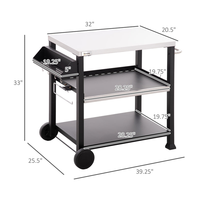 Outsunny Three-Shelf Outdoor Grill Cart with Stainless Steel Tabletop, photo 3 of 9