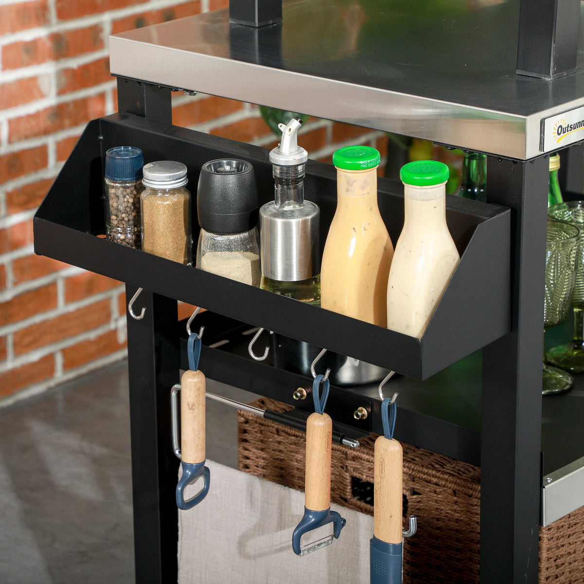 Outsunny Three-Shelf Outdoor Grill Cart with Stainless Steel Tabletop, photo 8 of 9