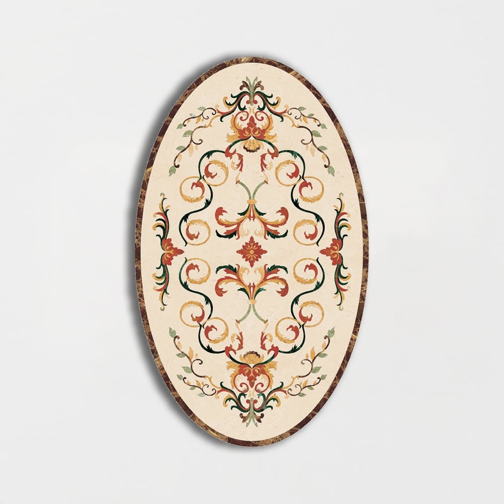 Oval Aluminum Backed Multi Finish Grace Marble Medallions 3x5 Marble Multi Finish 6x6 Medallions