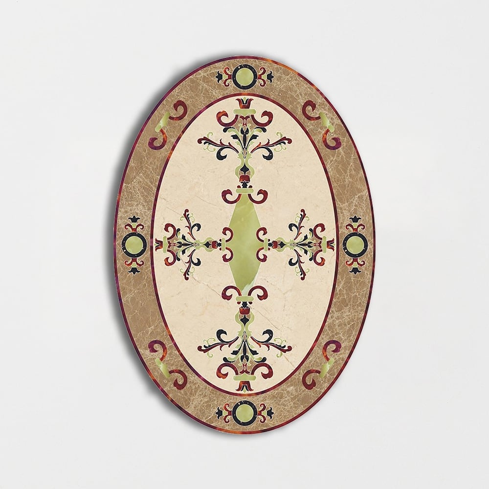 Oval Aluminum Backed Multi Finish Hermes Marble Medallions 3x5 Marble Multi Finish 6x6 Medallions