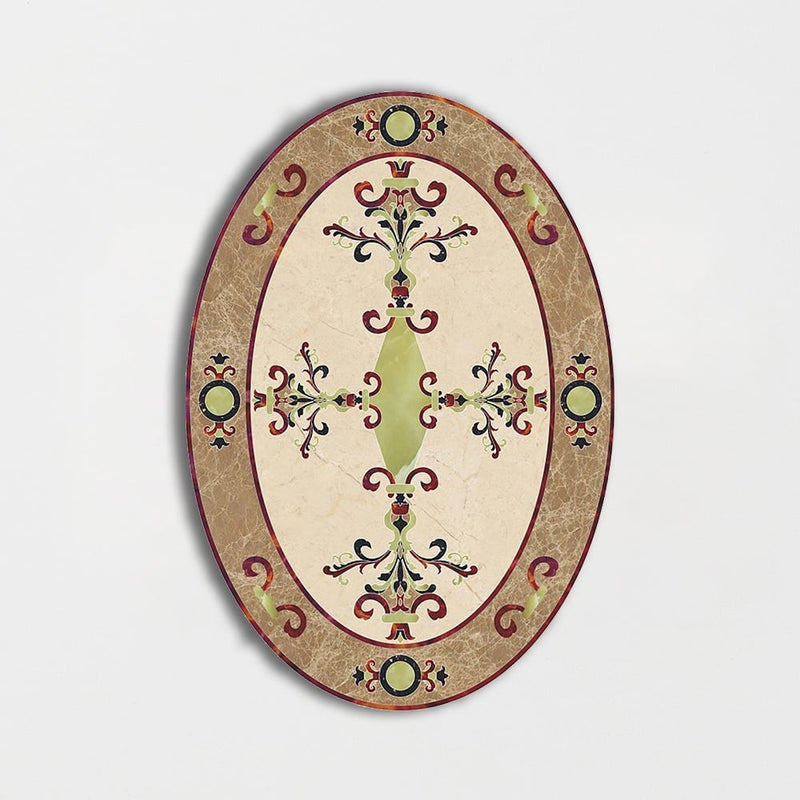 Oval Aluminum Backed Multi Finish Hermes Marble Medallions 3x5 Marble Multi Finish 6x6 Medallions