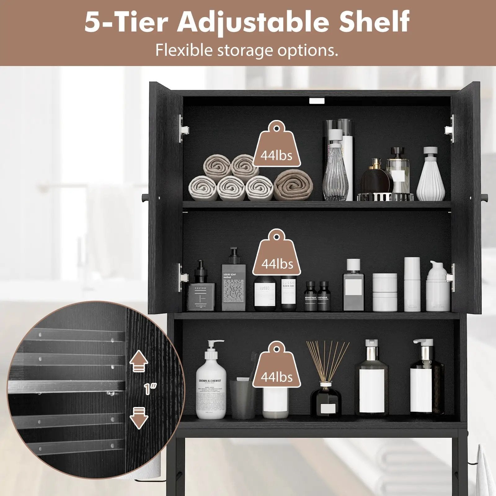 Over The Toilet Storage Cabinet with 2 Doors and Adjustable Shelf by DirectDeals