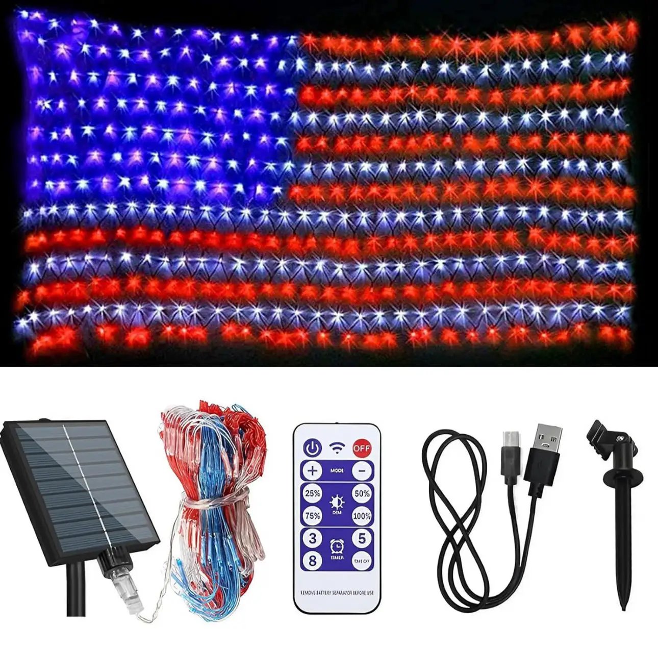 Oversize American Flag Solar Lights 420 Super Bright LEDs 2-in-1 Solar Powered and Plug in Flag Light by Outdoor Solar Outlet