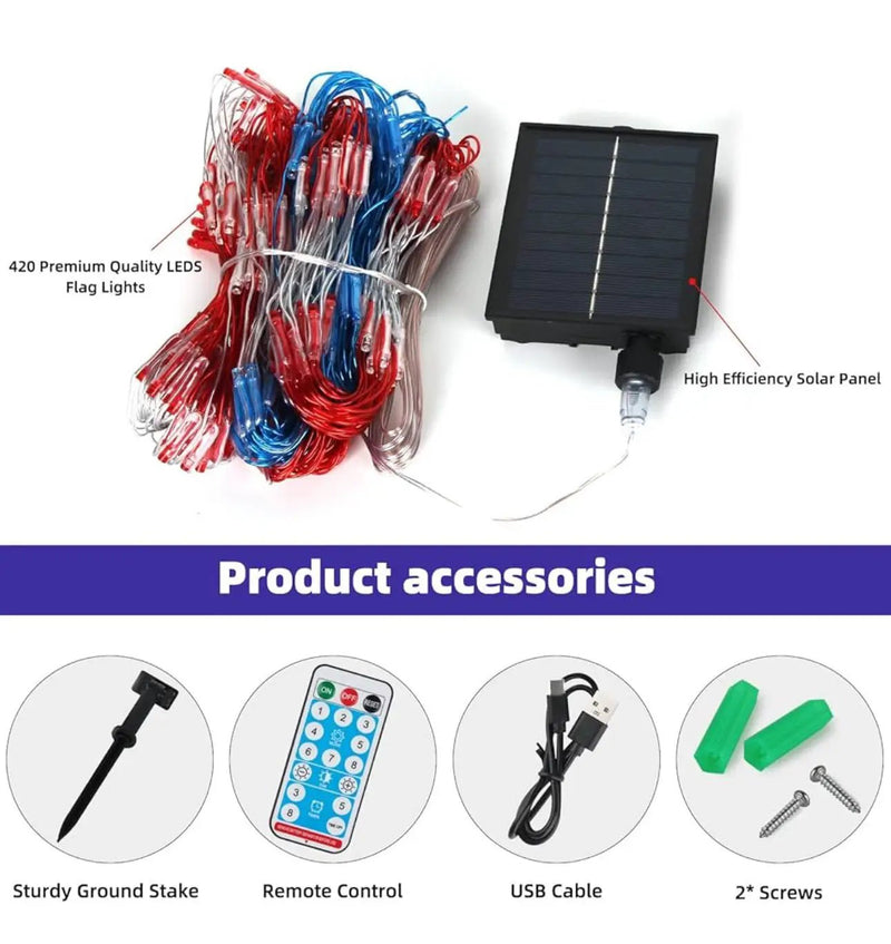 Oversize American Flag Solar Lights 420 Super Bright LEDs 2-in-1 Solar Powered and Plug in Flag Light by Outdoor Solar Outlet