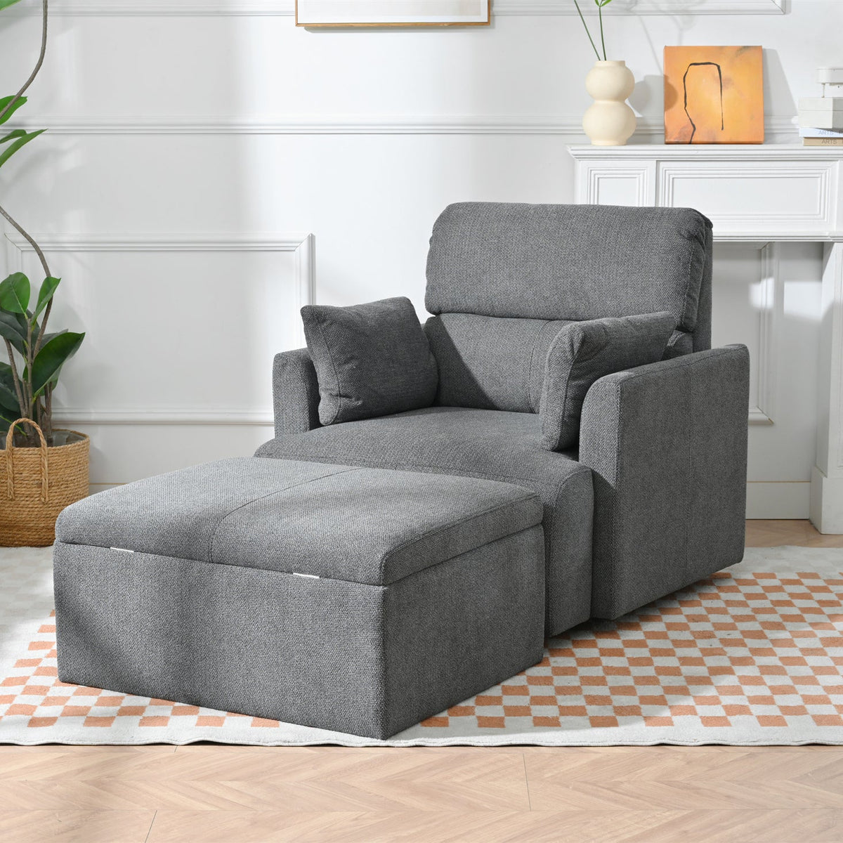 Oversized Accent Chair with Storage Ottoman, Dark Gray Velvet, photo 10 of 10