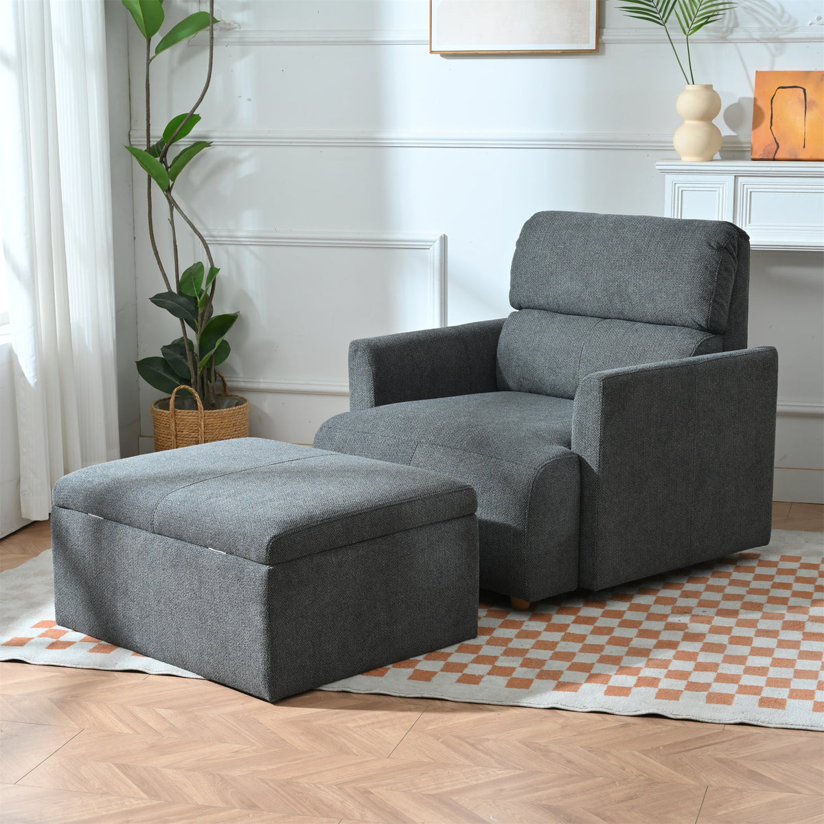 Oversized Accent Chair with Storage Ottoman, Dark Gray Velvet, photo 2 of 10