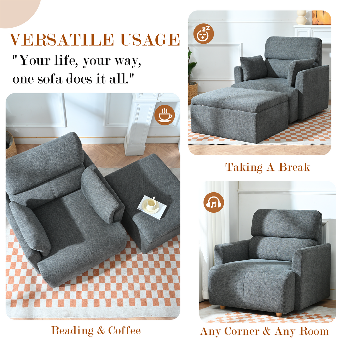 Oversized Accent Chair with Storage Ottoman, Dark Gray Velvet, photo 4 of 10