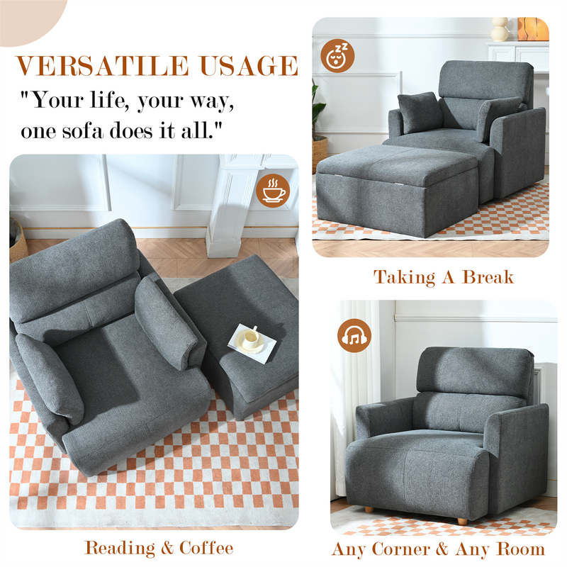 Oversized Accent Chair with Storage Ottoman, Dark Gray Velvet, photo 4 of 10