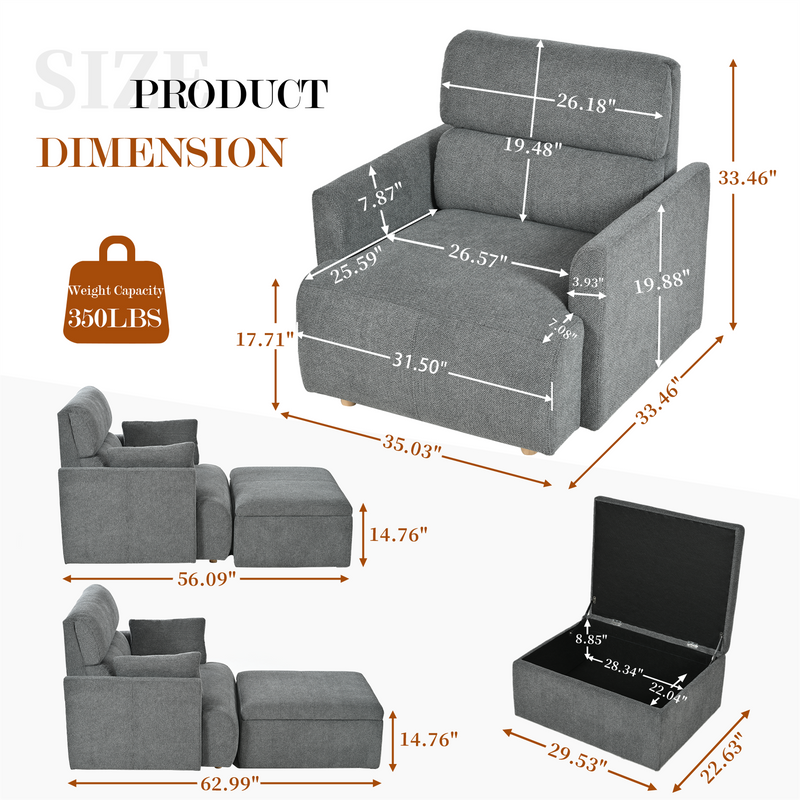 Oversized Accent Chair with Storage Ottoman, Dark Gray Velvet, photo 8 of 10