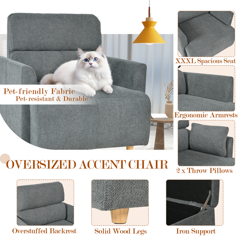 Oversized Accent Chair with Storage Ottoman, Dark Gray Velvet, photo 9 of 10