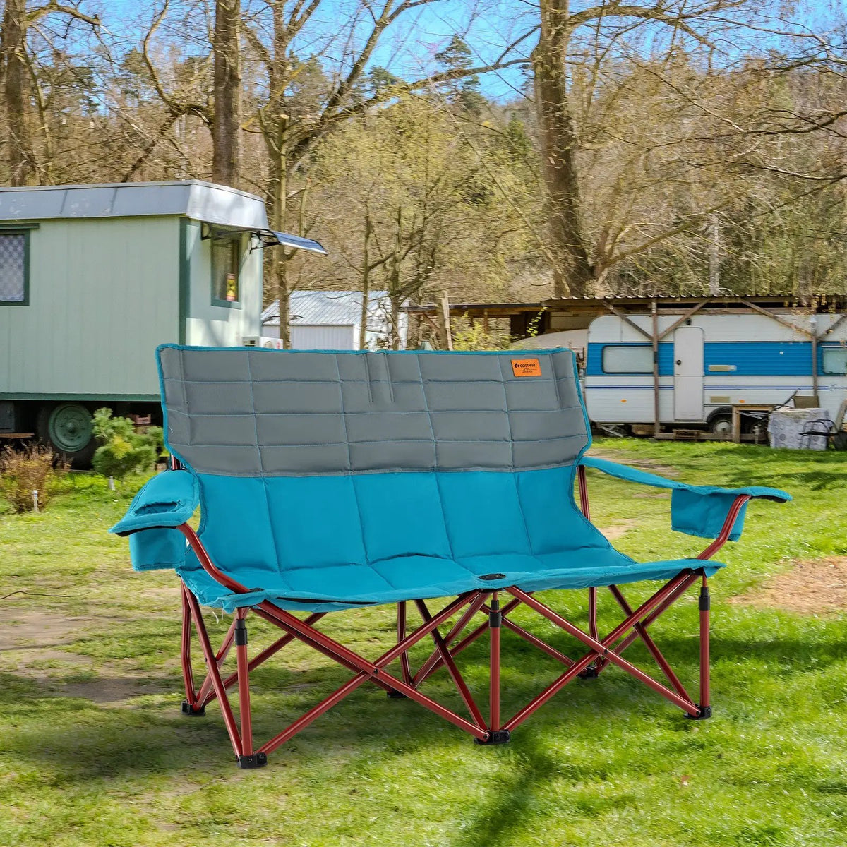 Oversized Camping Chair Folding Loveseat Camping Couch with Cup Holders & Thick Padding by DirectDeals