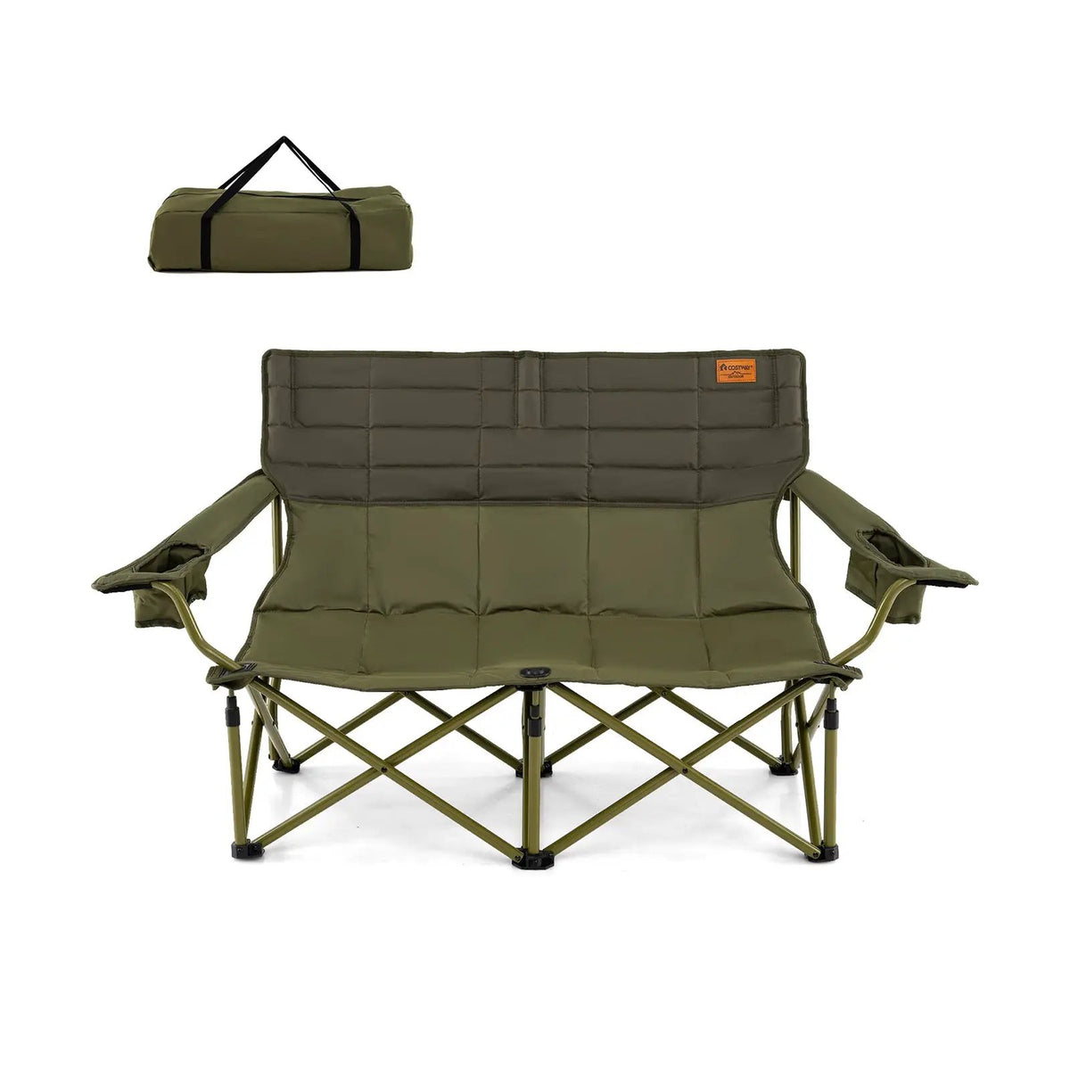 Oversized Camping Chair Folding Loveseat Camping Couch with Cup Holders & Thick Padding by DirectDeals