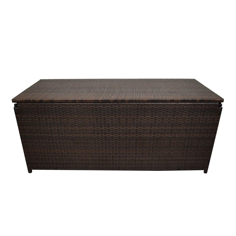 Brown Wicker Patio Deck Box with 113 Gallon Storage and Metal Frame by Sharicks